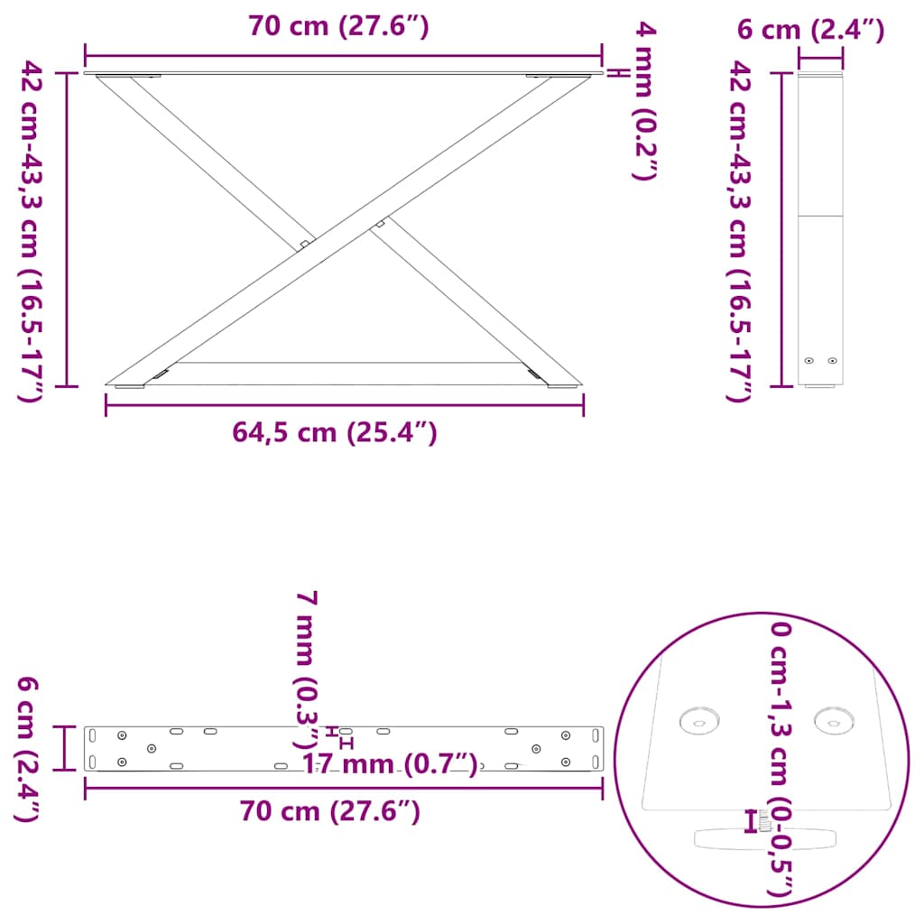 2 db natúr acél dohányzóasztal láb 70 x (42-43,3) cm acél 10