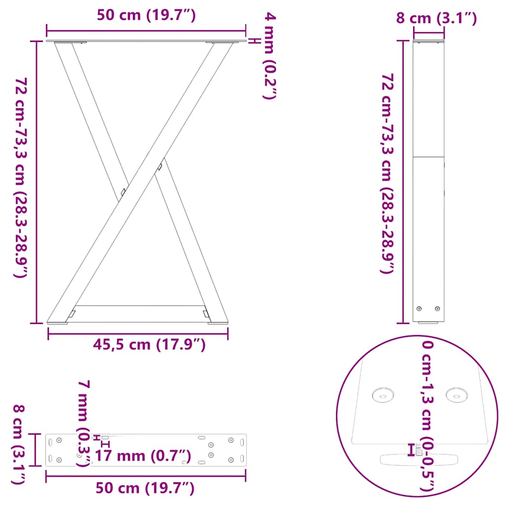 2 db fehér étkezőasztal láb 50 x (72-73,3) cm acél étkezőasztal láb 10