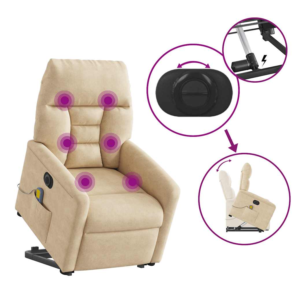 Krémszínű mikroszálas szövet elektromos álló masszázsfotel 8