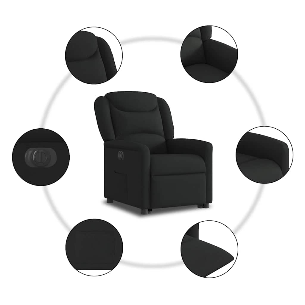 Elektromos felállást segítő fekete szövet dönthető fotel 11