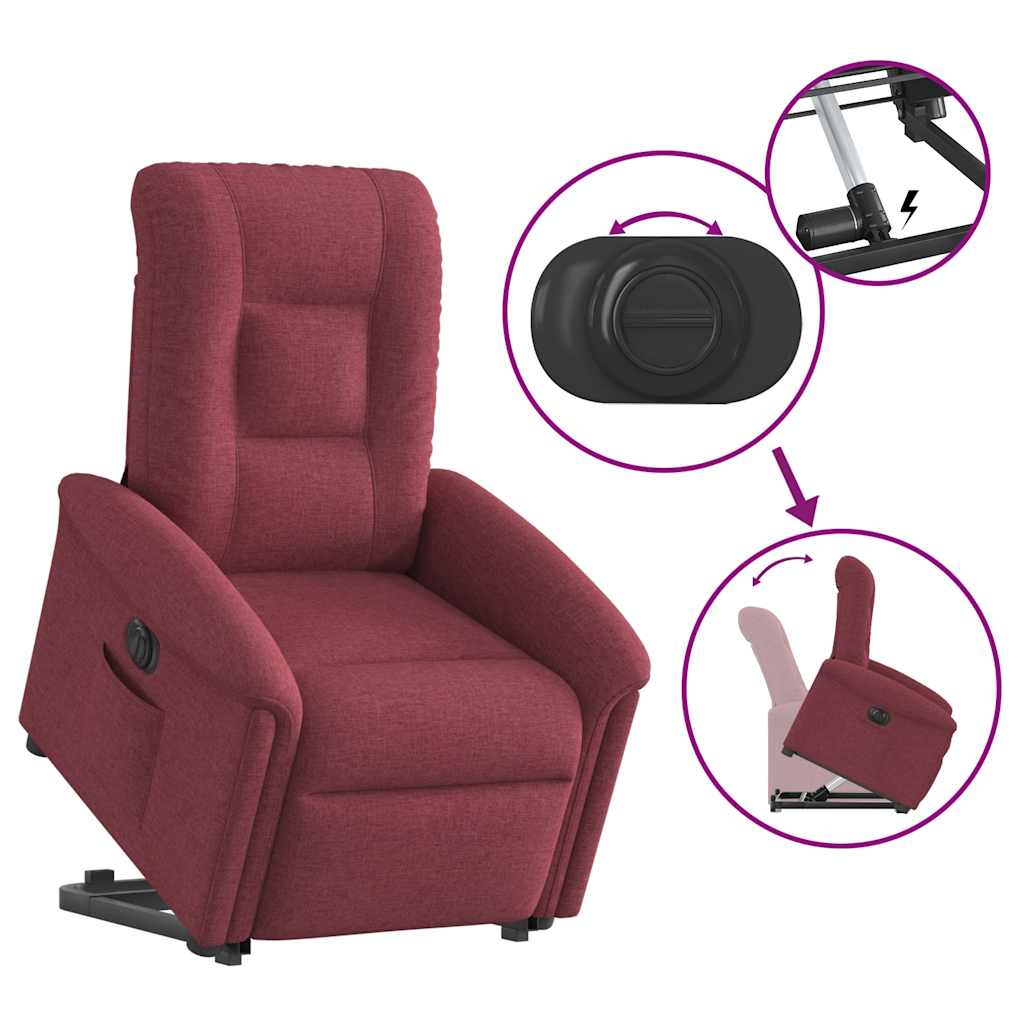 Elektromos felállást segítő bordó szövet dönthető fotel 9