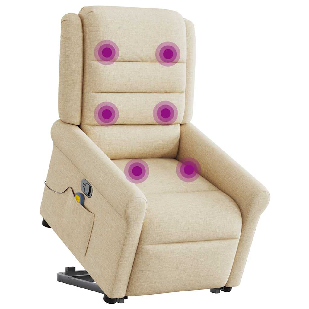 Krémszínű szövet felállást segítő dönthető masszázsfotel 2