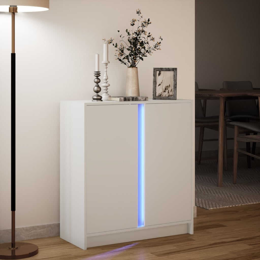 Fehér szerelt fa tálalószekrény LED-del 77 x 34 x 85 cm 5