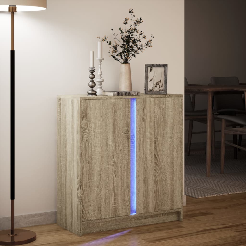 Sonoma tölgy szerelt fa tálalószekrény LED-del 77 x 34 x 85 cm 5