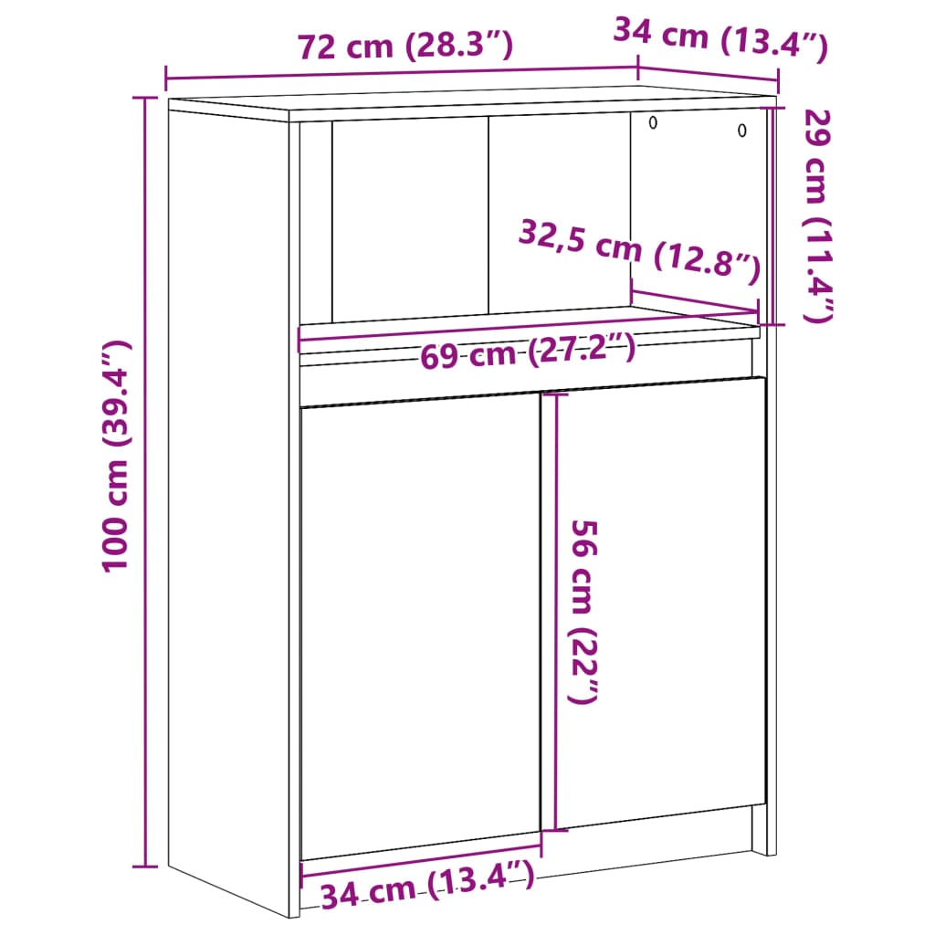 Fehér szerelt fa tálalószekrény LED-del 72 x 34 x 100 cm 14
