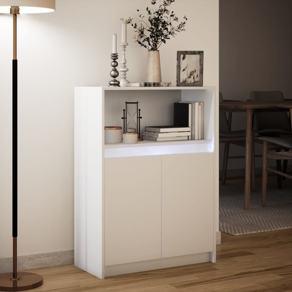 Fehér szerelt fa tálalószekrény LED-del 72 x 34 x 100 cm 5