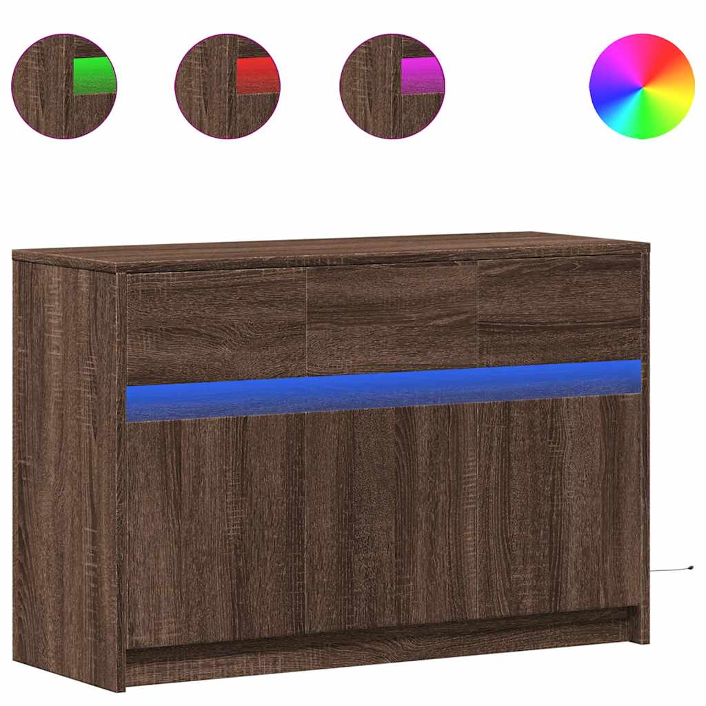 Barna tölgy színű szerelt fa LED-es TV-szekrény 91x34x61 cm 2