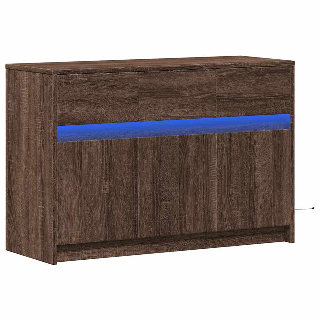 Barna tölgy színű szerelt fa LED-es TV-szekrény 91x34x61 cm 3