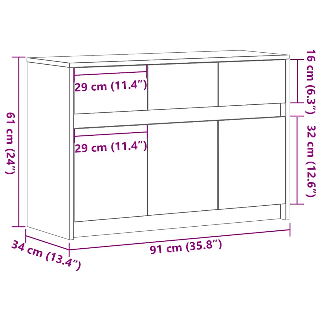 Barna tölgy színű szerelt fa LED-es TV-szekrény 91x34x61 cm 14