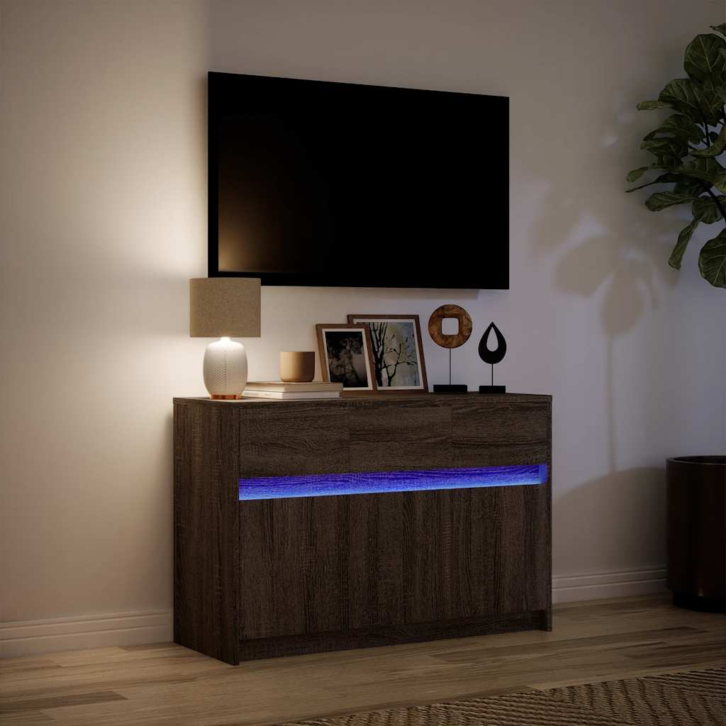 Barna tölgy színű szerelt fa LED-es TV-szekrény 91x34x61 cm 5