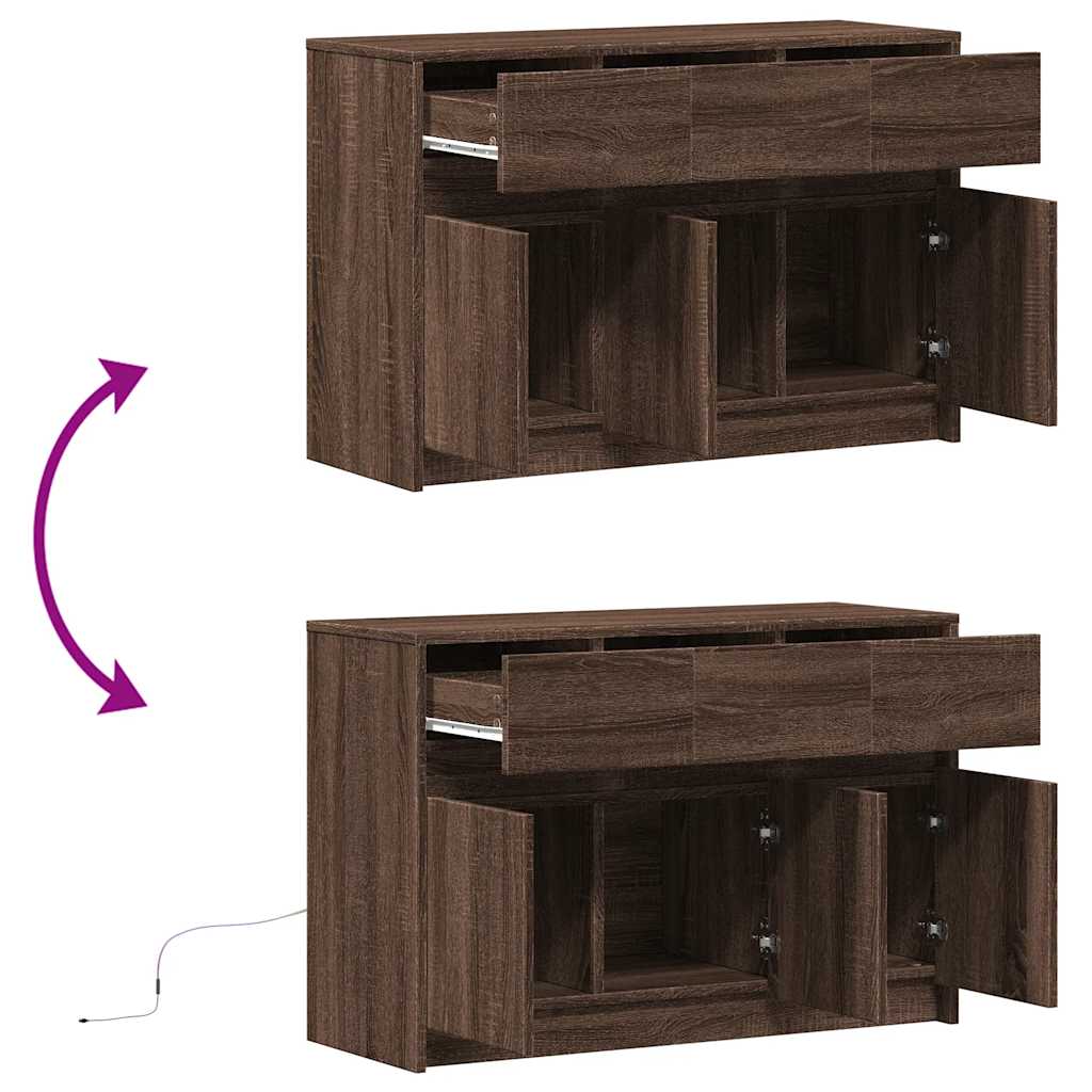Barna tölgy színű szerelt fa LED-es TV-szekrény 91x34x61 cm 9