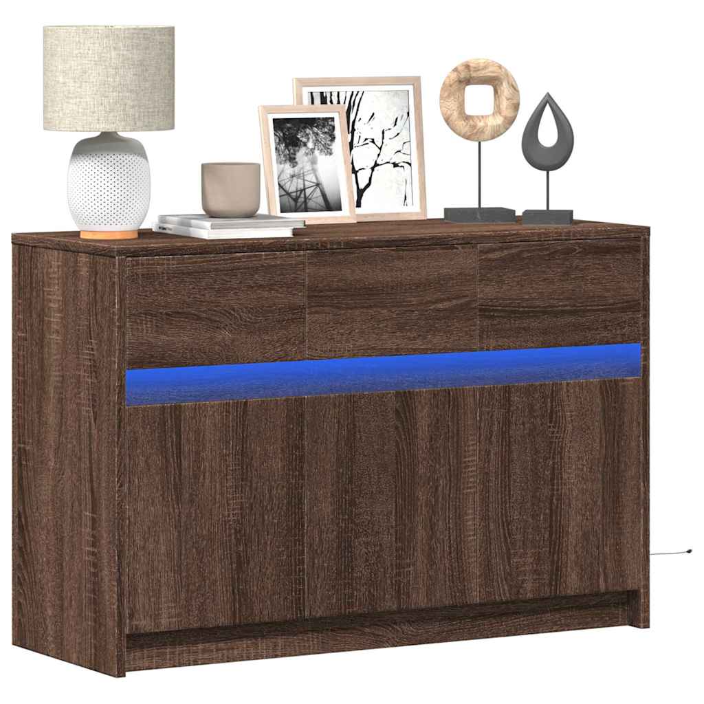 Barna tölgy színű szerelt fa LED-es TV-szekrény 91x34x61 cm
