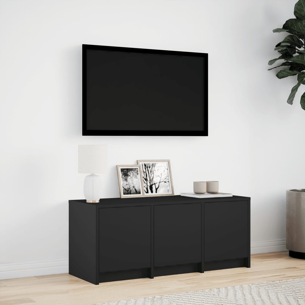 Fekete szerelt fa TV-szekrény LED-ekkel 97 x 34 x 50 cm 3