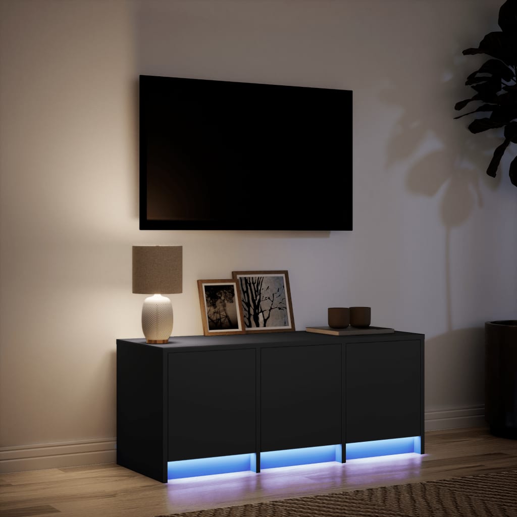 Fekete szerelt fa TV-szekrény LED-ekkel 97 x 34 x 50 cm 4