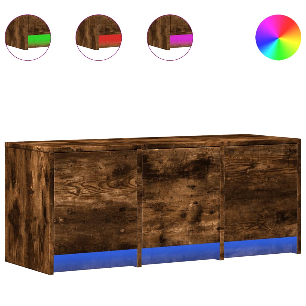 Füstös tölgy színű szerelt fa TV-szekrény LED-del 97x34x40 cm 2