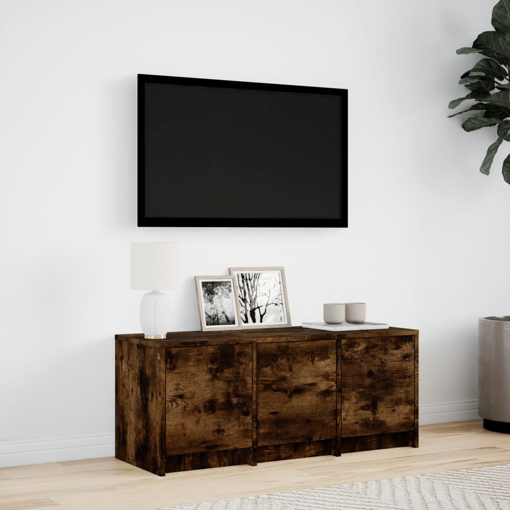 Füstös tölgy színű szerelt fa TV-szekrény LED-del 97x34x40 cm 3