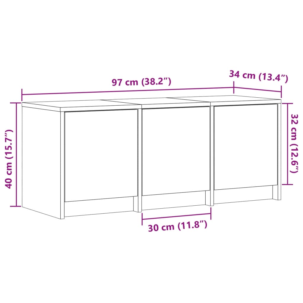 Barna tölgy színű szerelt fa TV-szekrény LED-del 97x34x40 cm 14