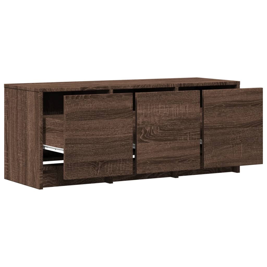 Barna tölgy színű szerelt fa TV-szekrény LED-del 97x34x40 cm 12