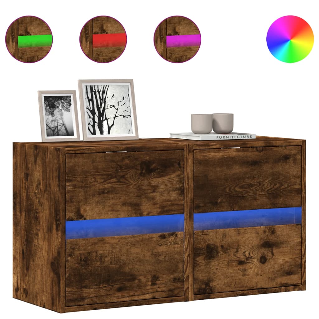 2 db füstös tölgy fali TV-szekrény LED-ekkel 41 x 31 x 45 cm 2