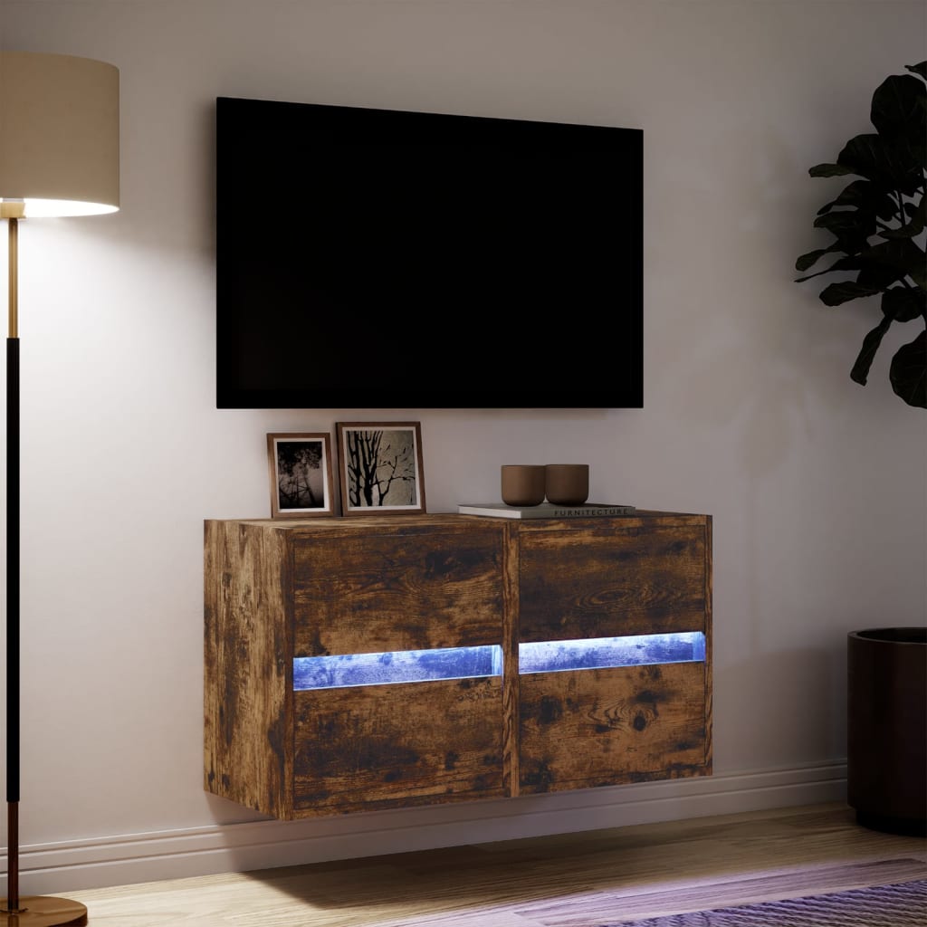 2 db füstös tölgy fali TV-szekrény LED-ekkel 41 x 31 x 45 cm 5