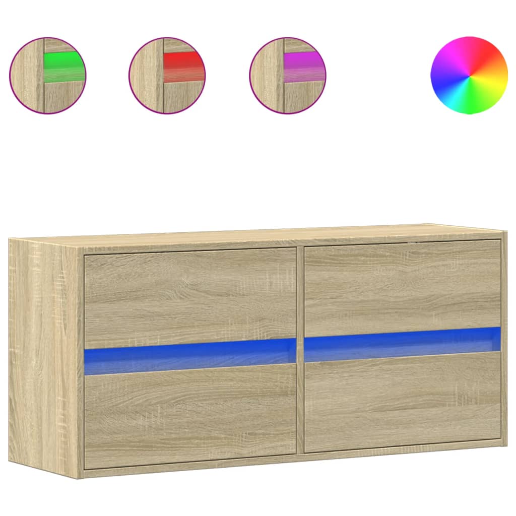 Sonoma tölgy színű fali TV-szekrény LED-ekkel 100x31x45 cm 2