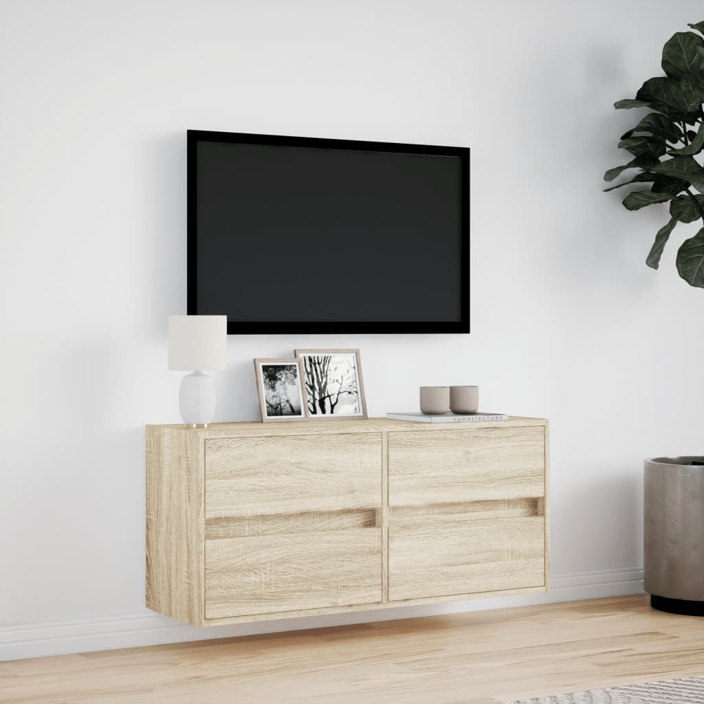 Sonoma tölgy színű fali TV-szekrény LED-ekkel 100x31x45 cm 4