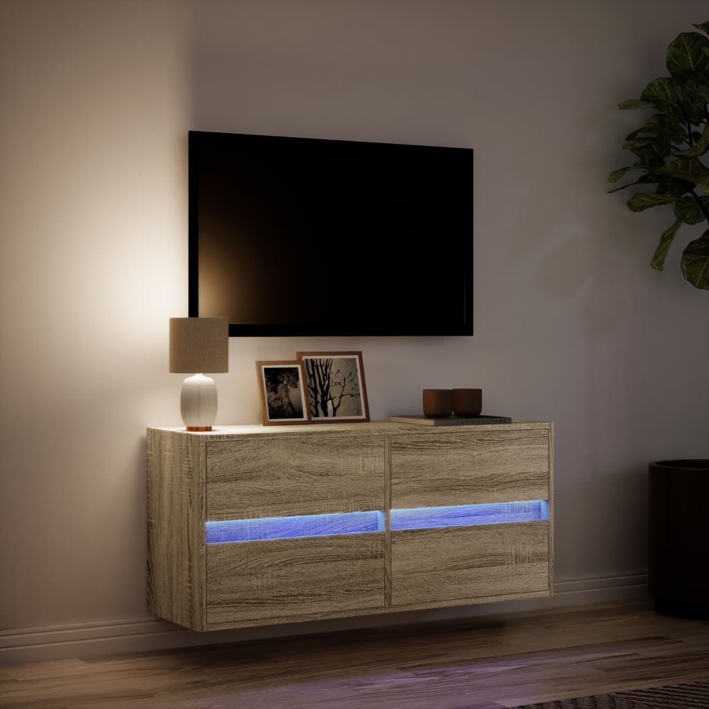 Sonoma tölgy színű fali TV-szekrény LED-ekkel 100x31x45 cm 5