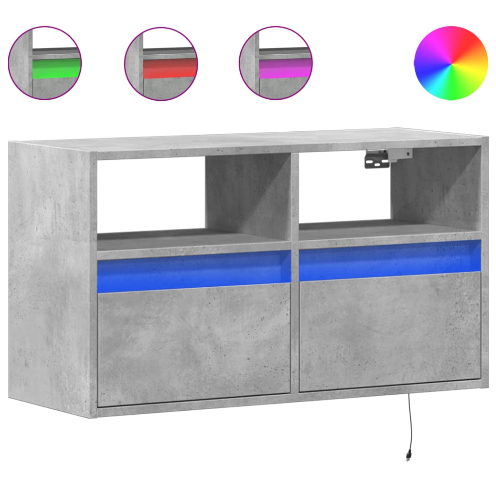 Betonszürke falra szerelhető TV-szekrény LED-del 80x31x45 cm 2