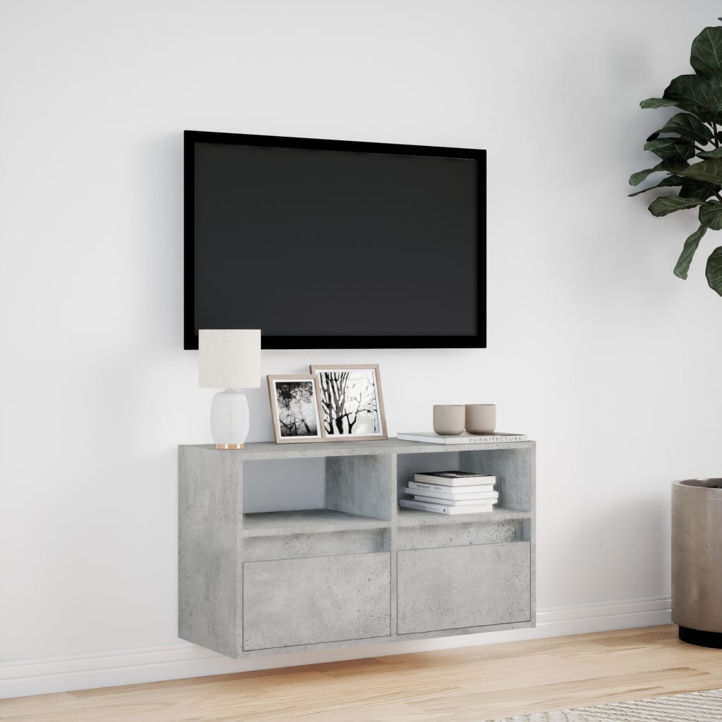 Betonszürke falra szerelhető TV-szekrény LED-del 80x31x45 cm 4