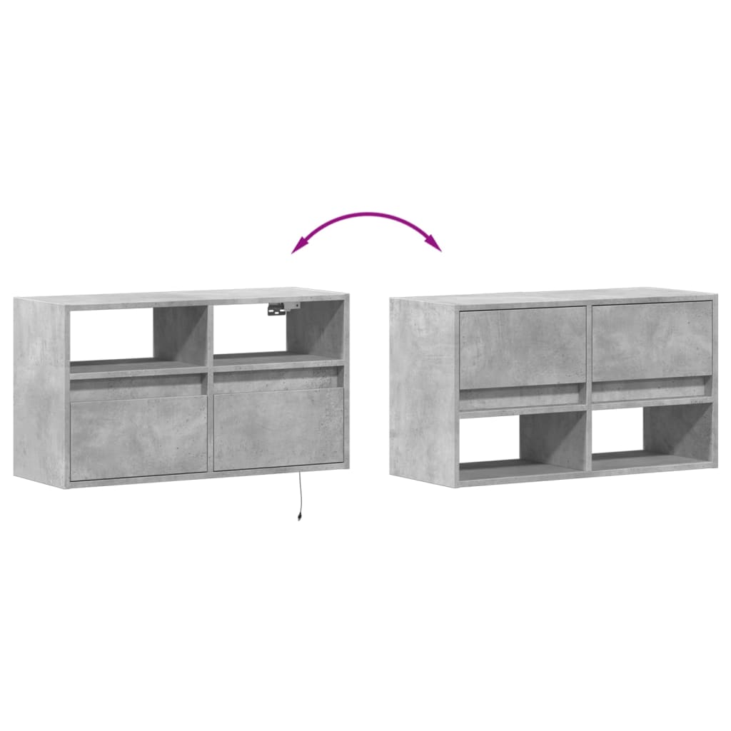 Betonszürke falra szerelhető TV-szekrény LED-del 80x31x45 cm 10