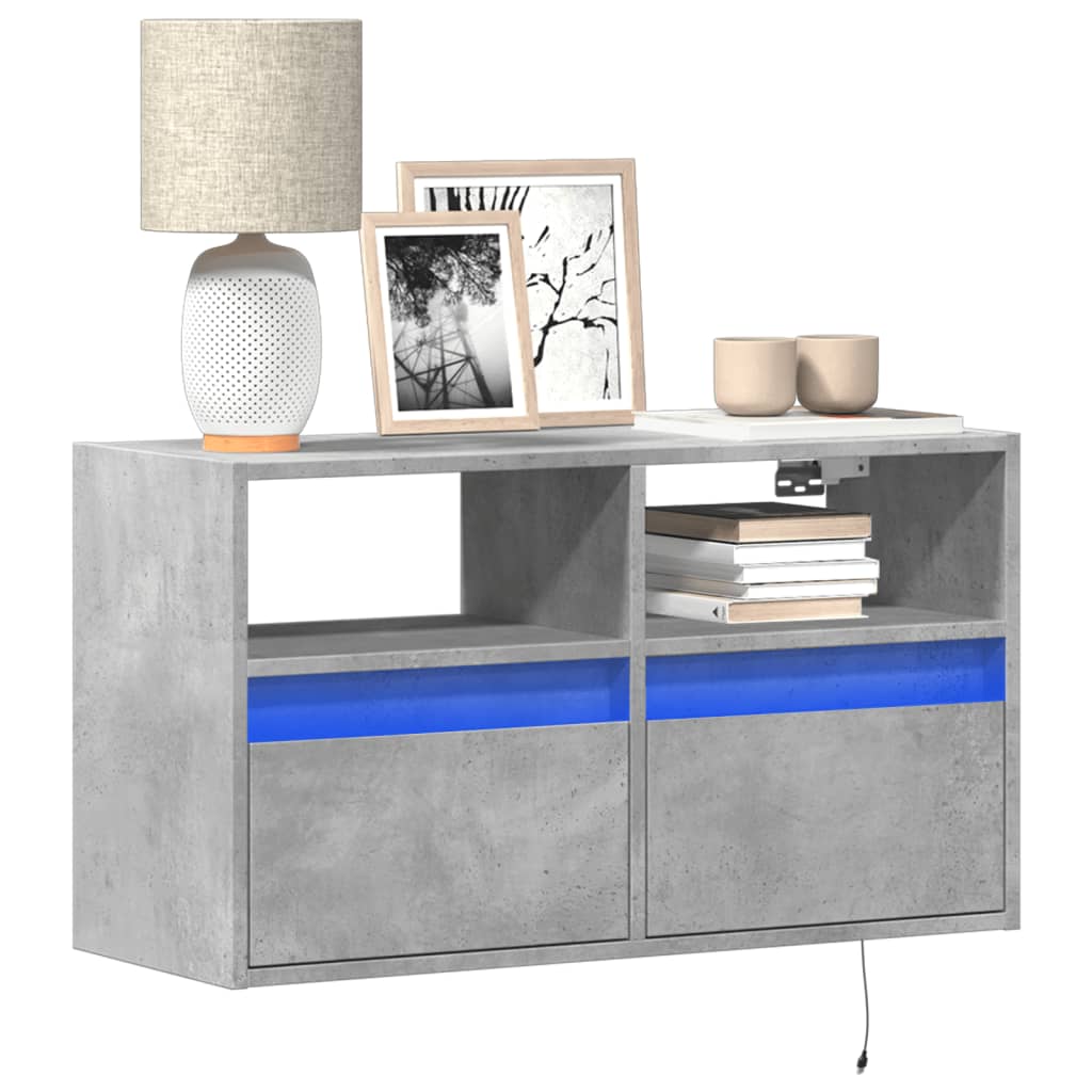 Betonszürke falra szerelhető TV-szekrény LED-del 80x31x45 cm