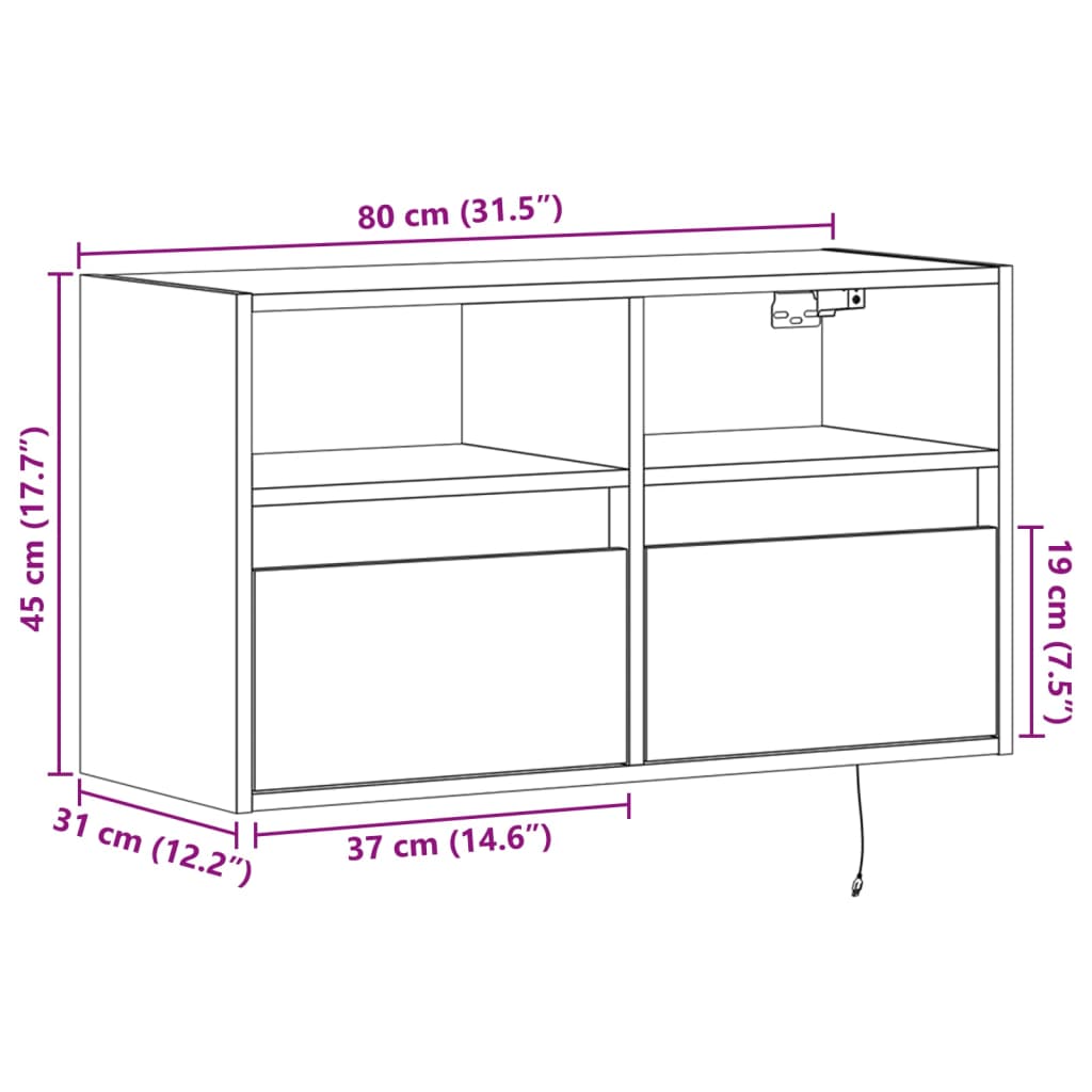 Szürke sonoma színű fali TV-szekrény LED-del 80 x 31 x 45 cm 16