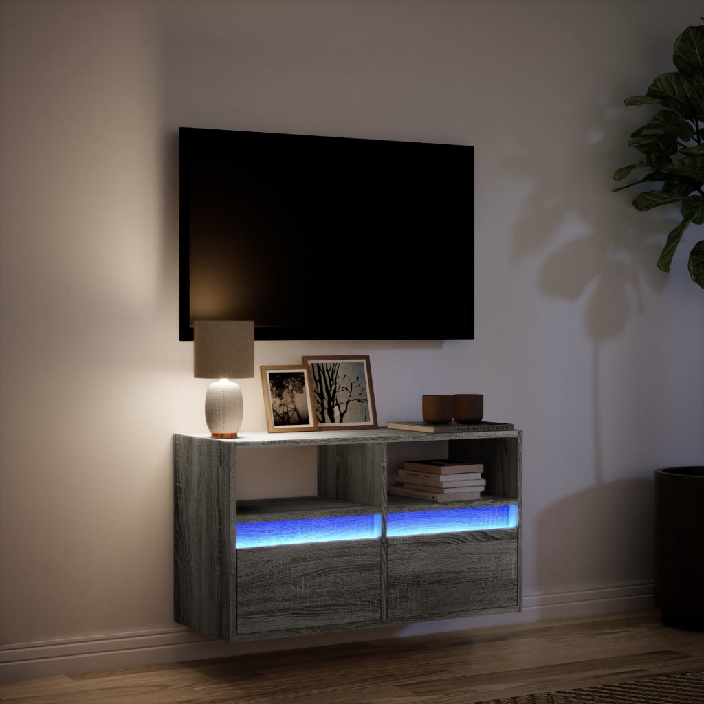 Szürke sonoma színű fali TV-szekrény LED-del 80 x 31 x 45 cm 5
