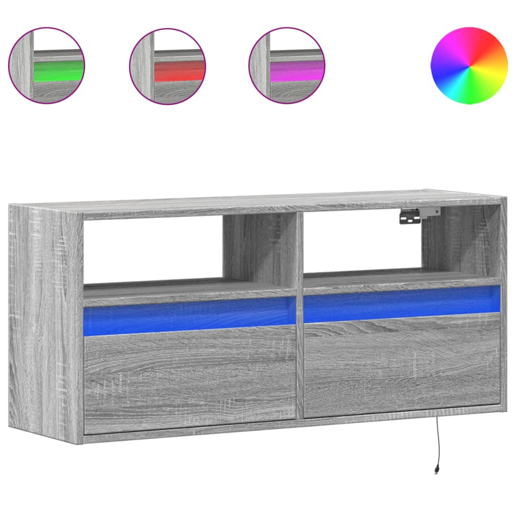 Szürke sonoma színű fali TV-szekrény LED-del 100x31x45 cm 2