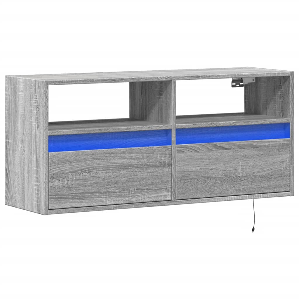 Szürke sonoma színű fali TV-szekrény LED-del 100x31x45 cm 3