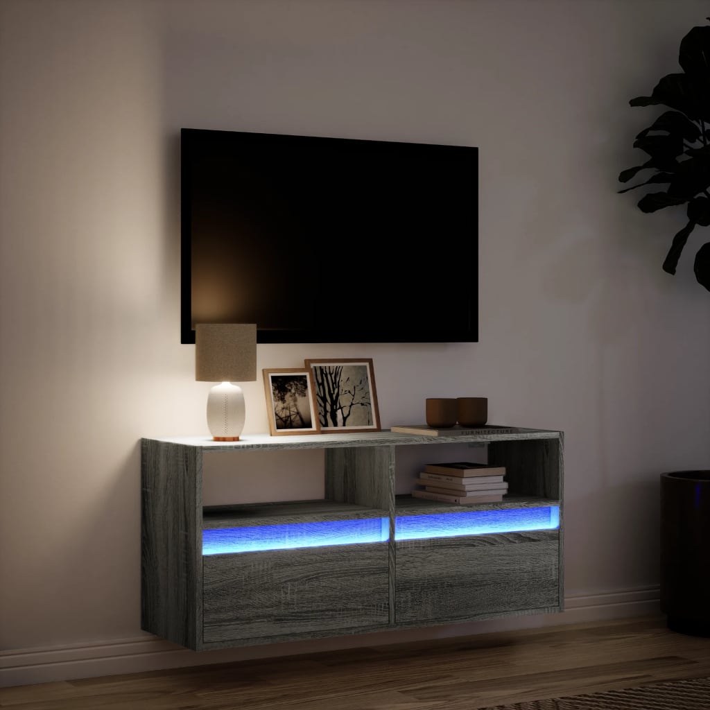Szürke sonoma színű fali TV-szekrény LED-del 100x31x45 cm 5