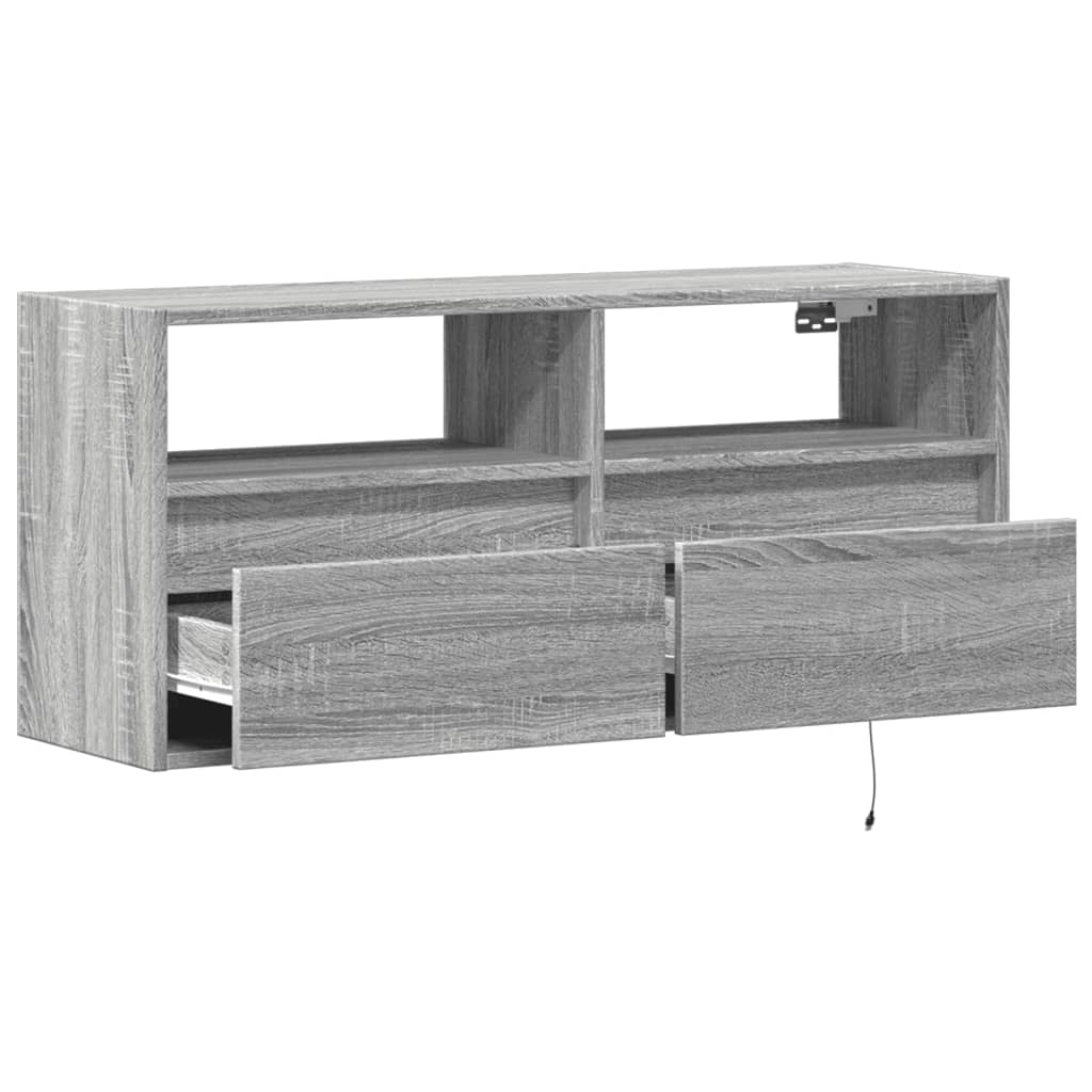 Szürke sonoma színű fali TV-szekrény LED-del 100x31x45 cm 9