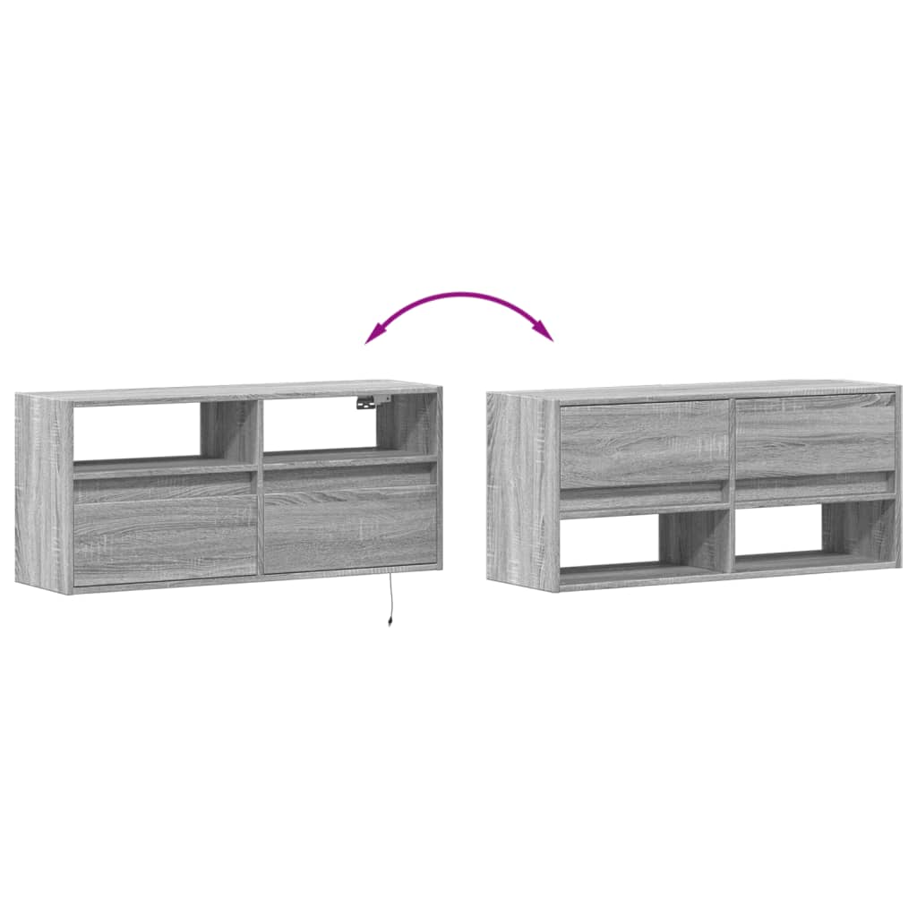 Szürke sonoma színű fali TV-szekrény LED-del 100x31x45 cm 10