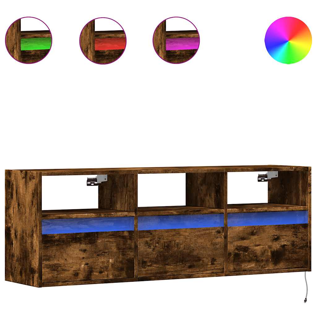 Füstös tölgy színű fali TV-szekrény LED-ekkel 130x31x45 cm 2