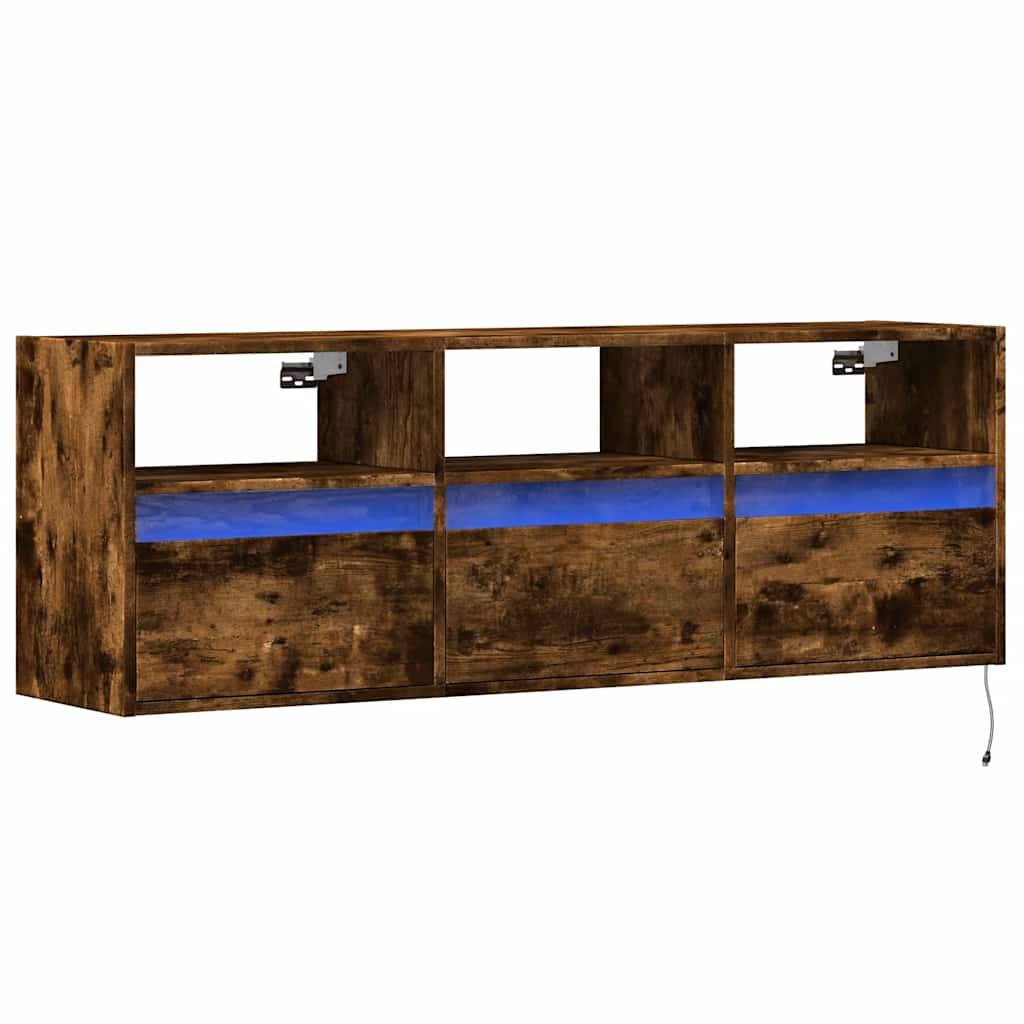 Füstös tölgy színű fali TV-szekrény LED-ekkel 130x31x45 cm 3