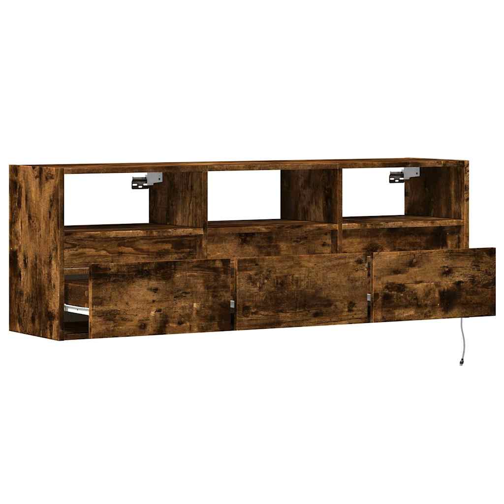 Füstös tölgy színű fali TV-szekrény LED-ekkel 130x31x45 cm 9
