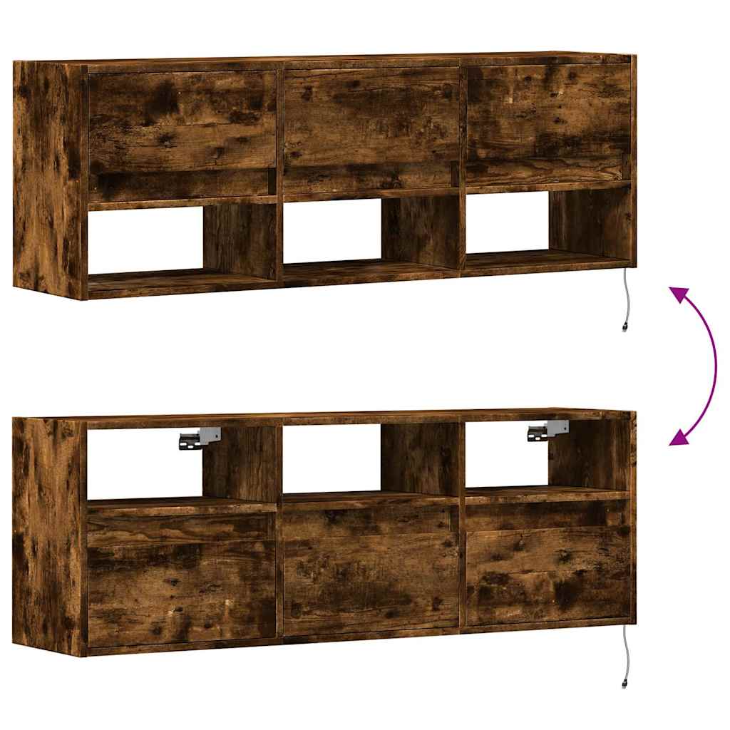Füstös tölgy színű fali TV-szekrény LED-ekkel 130x31x45 cm 10