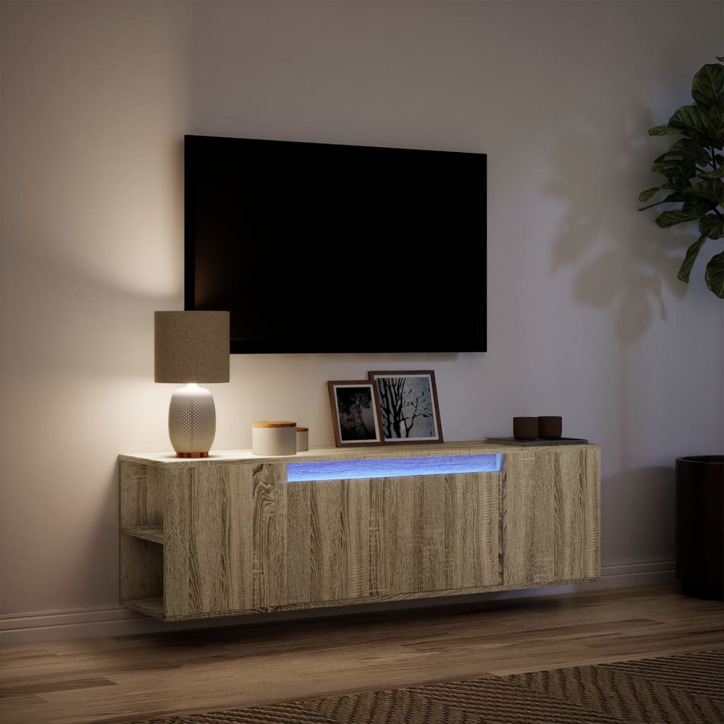 Sonoma tölgy színű fali TV-szekrény LED-ekkel 135x31x39,5 cm 5