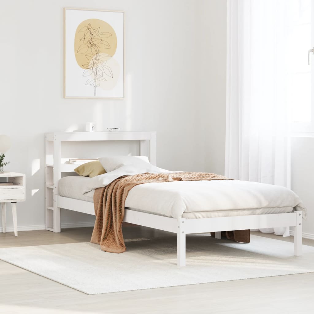 Fehér tömör fenyőfa ágykeret matrac nélkül 90 x 190 cm