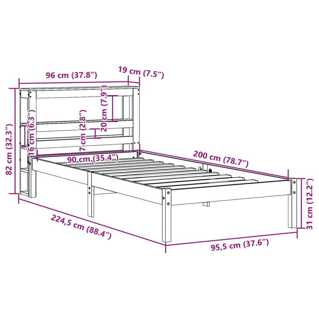 Fehér tömör fenyőfa ágy matrac nélkül 90 x 200 cm 12