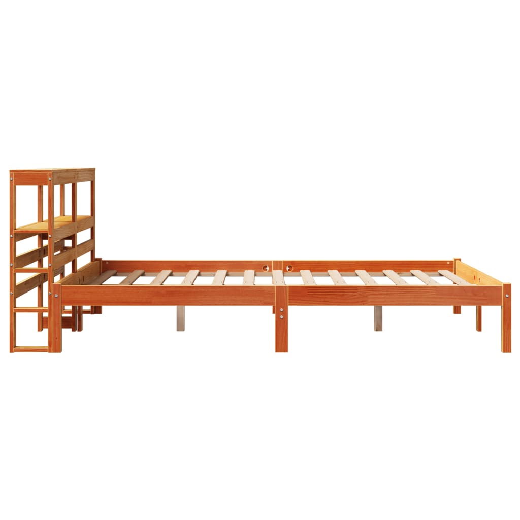 Viaszbarna tömör fenyőfa ágykeret fejtámlával 120 x 200 cm 5