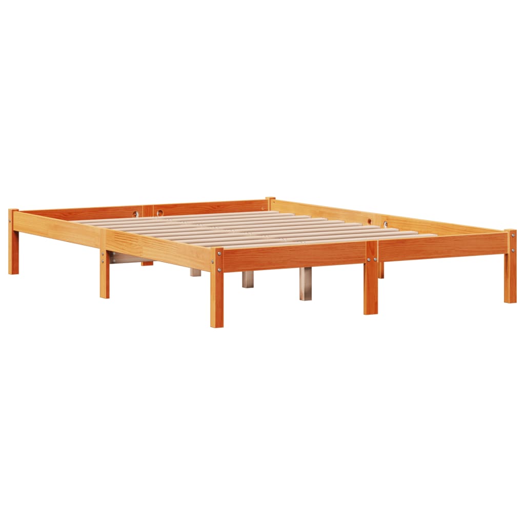 Viaszbarna tömör fenyőfa ágykeret fejtámlával 120 x 200 cm 8