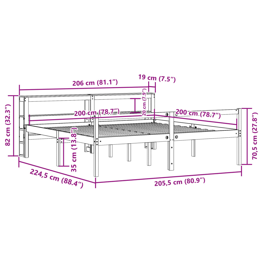 Fehér tömör fenyőfa ágy időseknek fejtámlával 200 x 200 cm 12