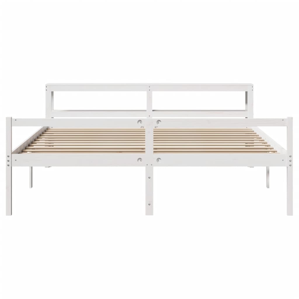 Fehér tömör fenyőfa ágy időseknek fejtámlával 200 x 200 cm 4