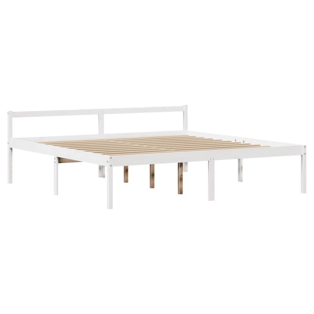 Fehér tömör fenyőfa ágy időseknek fejtámlával 200 x 200 cm 5